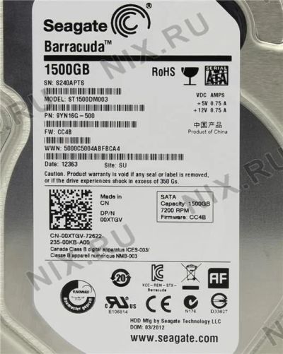 Лот: 4903738. Фото: 1. HDD 1.5 Tb SATA 6Gb Seagate Barracuda... Жёсткие диски