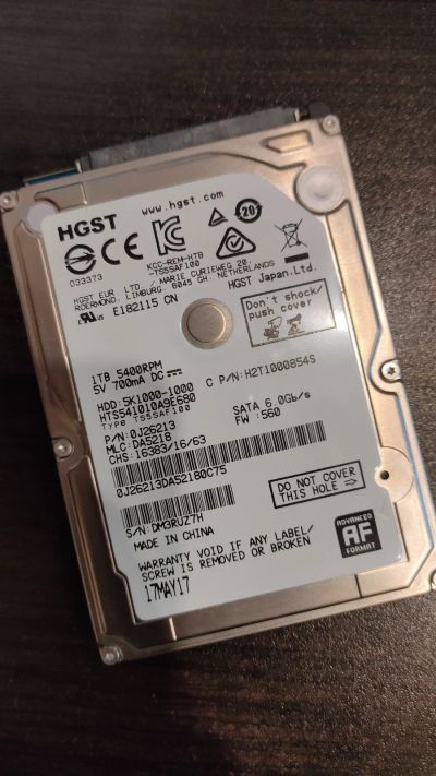 Лот: 17863002. Фото: 1. Hitachi 5K1000 HTS541010A9E680... Жёсткие диски (HDD)