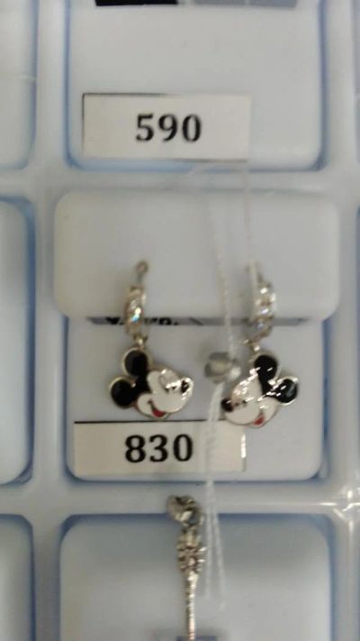 Лот: 8099532. Фото: 1. Серьги 925 мики маус детские. Серьги, каффы