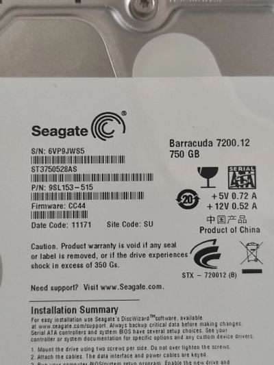 Лот: 20863547. Фото: 1. Жёсткий диск Seagate ST3750528AS. Жёсткие диски (HDD)