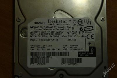 Лот: 2307097. Фото: 1. Жёсткий диск HITACHI 160Gb IDE... Жёсткие диски (HDD)