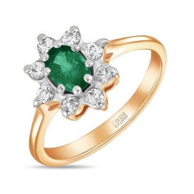 Лот: 24681739. Фото: 1. Кольцо с изумрудом и фианитом. Кольца, перстни