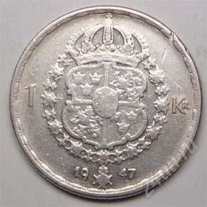 Лот: 1530049. Фото: 1. Швеция. 1 крона 1947г. Серебро... Европа