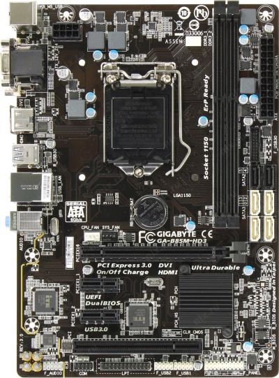 Лот: 16923593. Фото: 1. Gigabyte GA-B85M-HD3 (Intel B85... Материнские платы