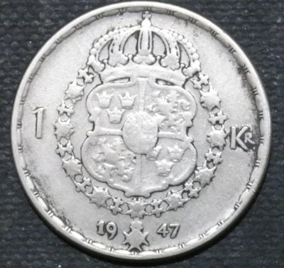 Лот: 11065214. Фото: 1. Швеция. 1крона. 1947 год. Серебро. Остальные страны