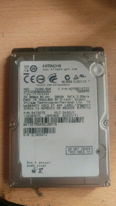 Лот: 12953886. Фото: 1. Жесткий диск Hitachi 500GB 2.5. Жёсткие диски (HDD)