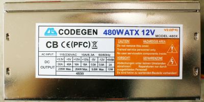 Лот: 17834590. Фото: 1. Codegen 480WATX 12V v2.0(P4) model... Корпуса, блоки питания