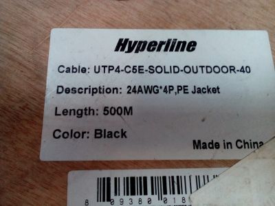 Лот: 12122996. Фото: 1. Hyperline utp4-c5e-solid-outdoor-40... Сетевые кабели
