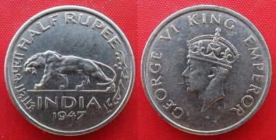 Лот: 25079503. Фото: 1. (№4852-Э251/1Б/LM) 1/2 рупии 1947... Азия