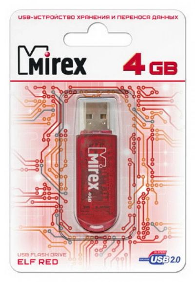 Лот: 16658023. Фото: 1. USB 4 Gb Mirex Elf USB 2.0 red. USB-флеш карты