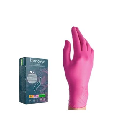 Лот: 4226160. Фото: 1. Перчатки нитриловые Benovy розовые... Инструменты, аксессуары