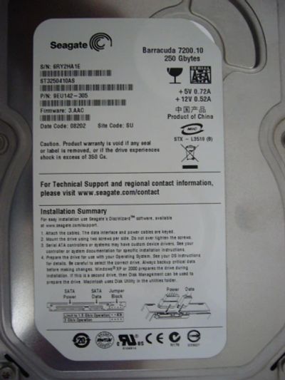 Лот: 3672015. Фото: 1. Seagate Barracuda 7200.10 250Gb... Жёсткие диски (HDD)