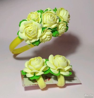 Лот: 13477726. Фото: 1. Ободок и резиночки. Цветы из ткани