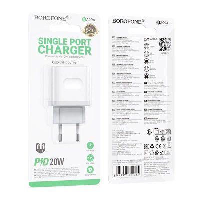 Лот: 25794938. Фото: 1. СЗУ BOROFONE BA99A 1*USB-C QC3... Зарядные устройства, блоки питания, адаптеры сетевые для смартфонов