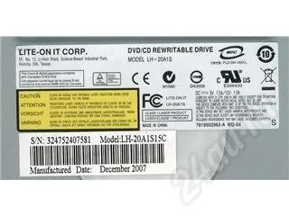 Лот: 333256. Фото: 1. пишущий DVD±RW LITE-ON LH - 20A1S... Приводы CD, DVD, BR, FDD