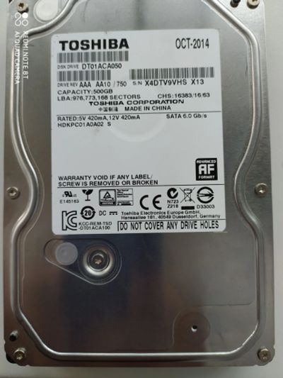 Лот: 16457547. Фото: 1. HDD 500 Гб Toshiba, SATA 6Gb... Жёсткие диски (HDD)