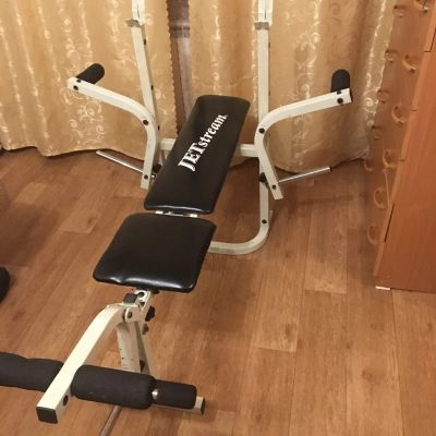 Лот: 17111156. Фото: 1. Скамья для штанги + штанга 30кг. Силовые, скамьи, стойки