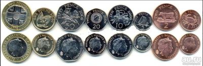Лот: 8287356. Фото: 1. Гернси полный набор 8 монет 1... Наборы монет