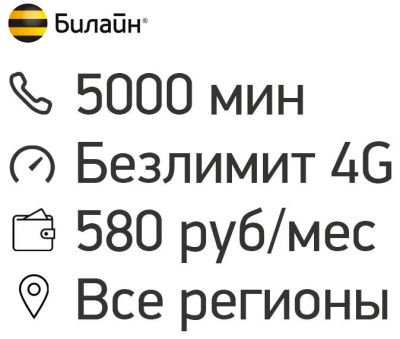 Лот: 11748271. Фото: 1. билайн 5000 МИН, безлимитный интернет... Красноярск