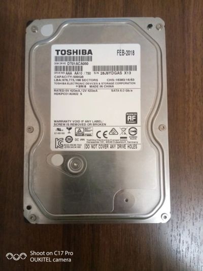 Лот: 18688991. Фото: 1. Винчестер HDD Toshiba 500Gb. Жёсткие диски (HDD)