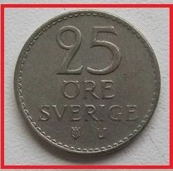 Лот: 14314573. Фото: 1. Швеция 25 эре 1962 (№). Европа