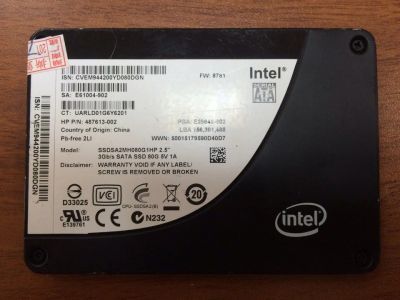 Лот: 10195571. Фото: 1. SSD intel 80 GB. Отличное состояние... SSD-накопители