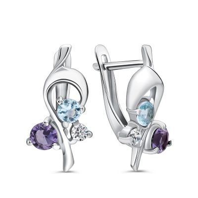 Лот: 23780565. Фото: 1. Серебряные серьги с фианитами. Серьги, каффы