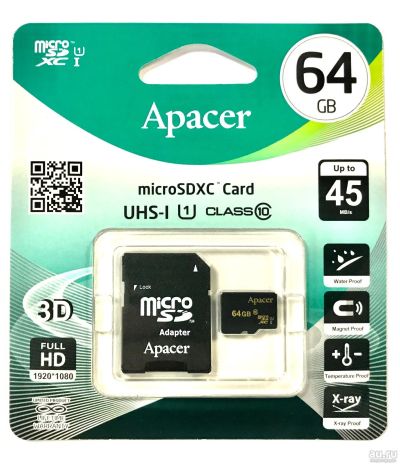 Лот: 15328995. Фото: 1. Карта Памяти MicroSD 64GB Apacer... Карты памяти