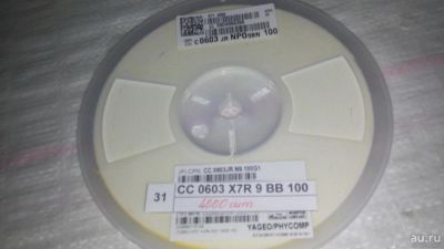 Лот: 9430612. Фото: 1. CC 0603 KR X7R 9 BB 100 конденсатор... Конденсаторы