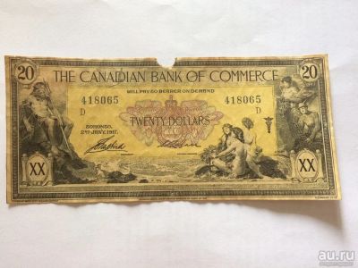 Лот: 17857584. Фото: 1. Редкая!!! Канада 20 долларов 1917... Америка