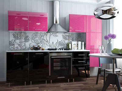 Лот: 4614294. Фото: 1. Кухня модульная розовый металлик. Кухонные гарнитуры