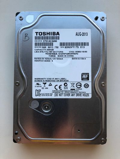 Лот: 20256370. Фото: 1. Неисправный SATA-II 500Gb Toshiba... Жёсткие диски (HDD)