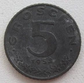 Лот: 12025043. Фото: 1. Австрия 5 грошей 1953. Германия и Австрия