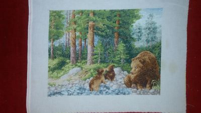 Лот: 10991973. Фото: 1. Картина. Ручная работа. Мишки... Вышивание