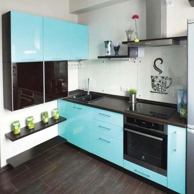 Лот: 15329044. Фото: 1. Кухонный гарнитур угловой голубой... Кухонные гарнитуры