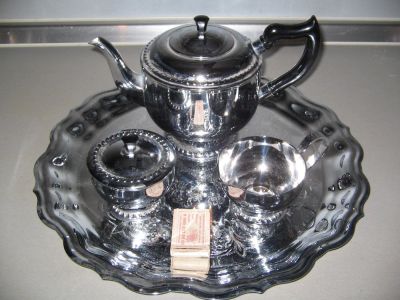 Лот: 11974795. Фото: 1. чайный сервиз,латунь никелерованая... Сервизы, наборы посуды
