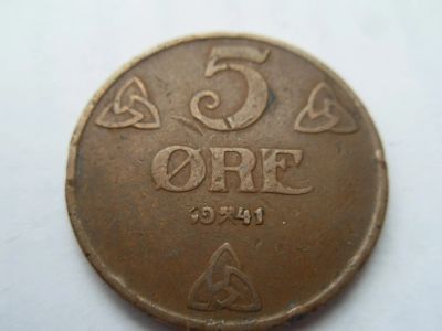 Лот: 5370195. Фото: 1. Норвегия 5 эре, 1941. Европа