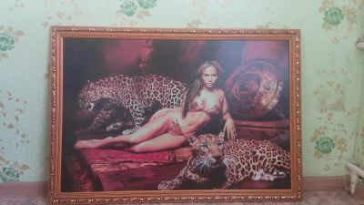 Лот: 15420074. Фото: 1. Картина"Дженифер Лопес и леопарды... Другое (картины, панно)