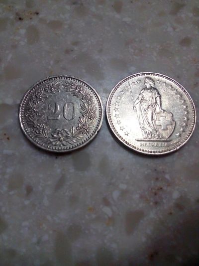 Лот: 10436643. Фото: 1. 2 монеты Швейцария. Европа