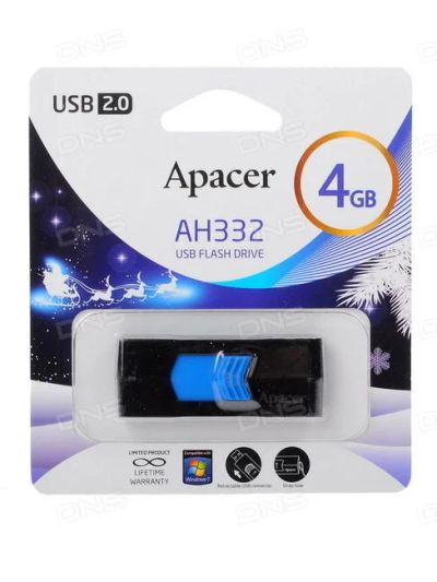 Лот: 10951205. Фото: 1. USB Apacer AH 332 4 Gb Blue \Тип-USB... USB-флеш карты