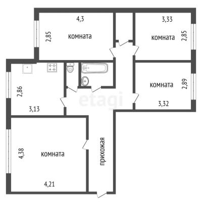 Лот: 23707614. Фото: 1. Продам 4-комн. кв. 80.4 кв.м... Квартиры, студии