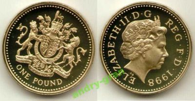 Лот: 6005284. Фото: 1. 0005 Великобритания 1 фунт 1998... Великобритания и острова
