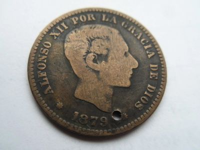 Лот: 10264378. Фото: 1. Испания 5 сентимо 1879. Европа