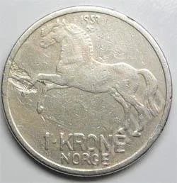 Лот: 354717. Фото: 1. Норвегия. 1 крона 1959г. Лошадь... Европа