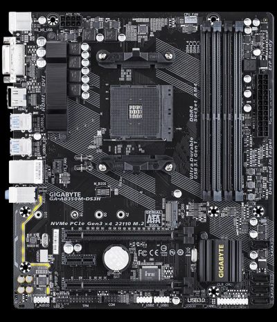 Лот: 25595279. Фото: 1. Gigabyte GA-AB350M-DS3H. Чипсет... Материнские платы