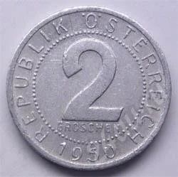 Лот: 202969. Фото: 1. Австрия. 2 гроша 1950г. Германия и Австрия