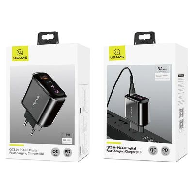 Лот: 22150616. Фото: 1. СЗУ USAMS QC3.0+PD3.0 Digital... Зарядные устройства, блоки питания, адаптеры сетевые для смартфонов