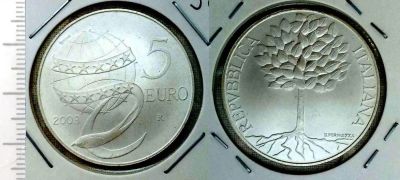 Лот: 8272859. Фото: 1. Италия. 5 евро 2003 (серебро... Европа
