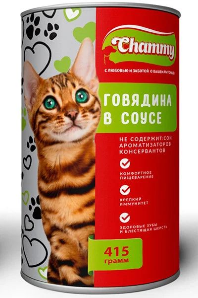 Лот: 14541315. Фото: 1. Chammy (Чамми) Говядина 415г конс... Корма