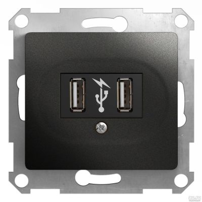 Лот: 12732135. Фото: 1. Glossa Розетка USB антрацит в... Электроустановочные изделия